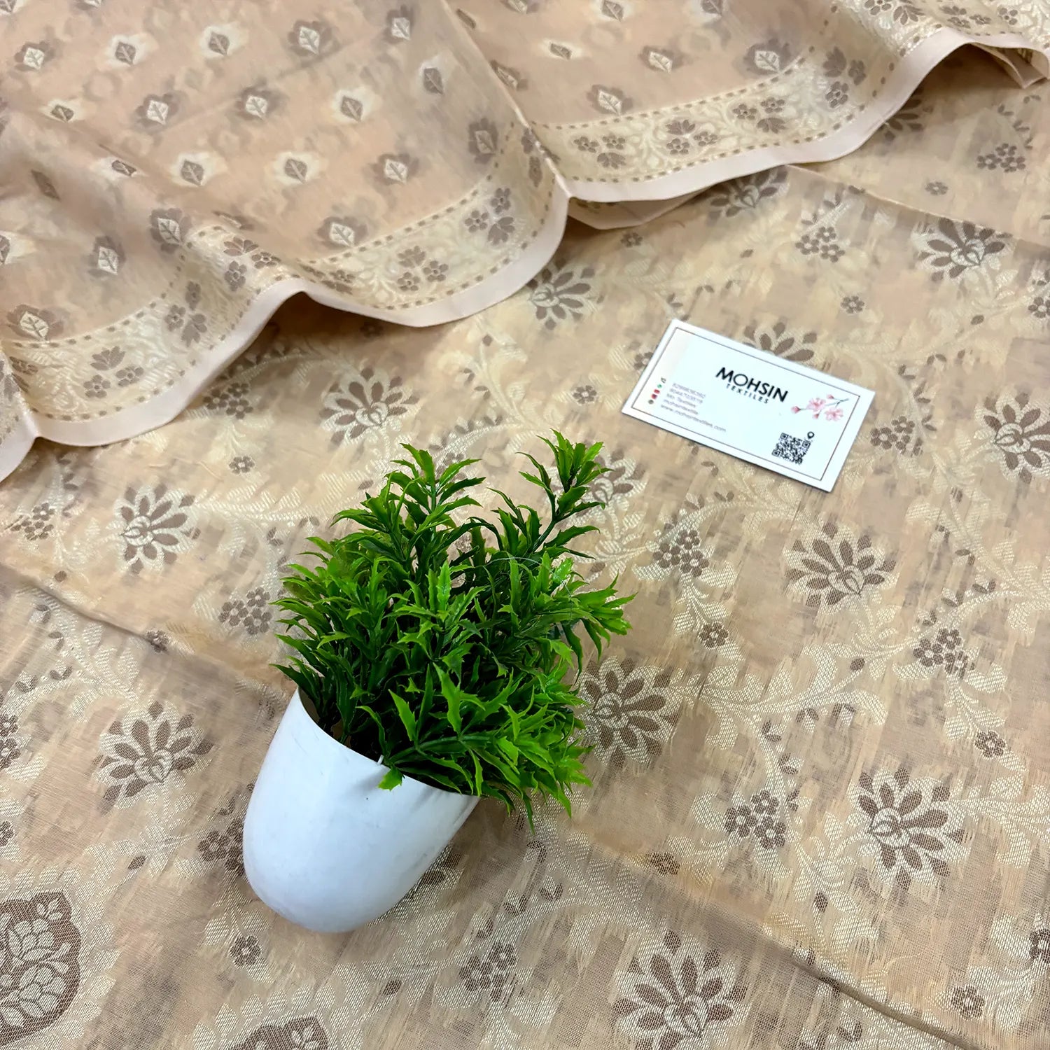 Beige Mogambo Jaal Cotton Silk Banarasi Suit