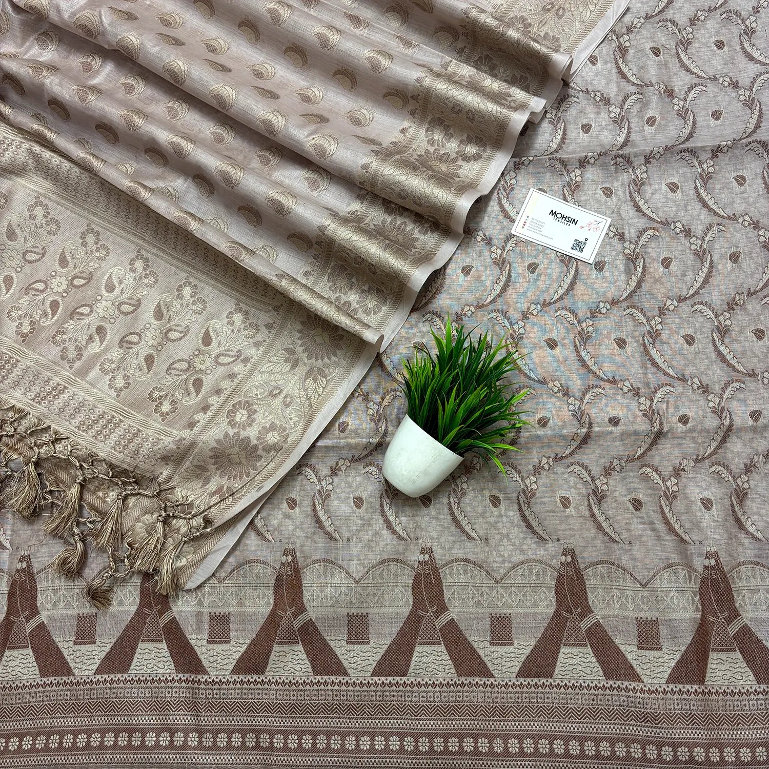 Beige Namo Ghat Cotton Silk Banarasi Suit