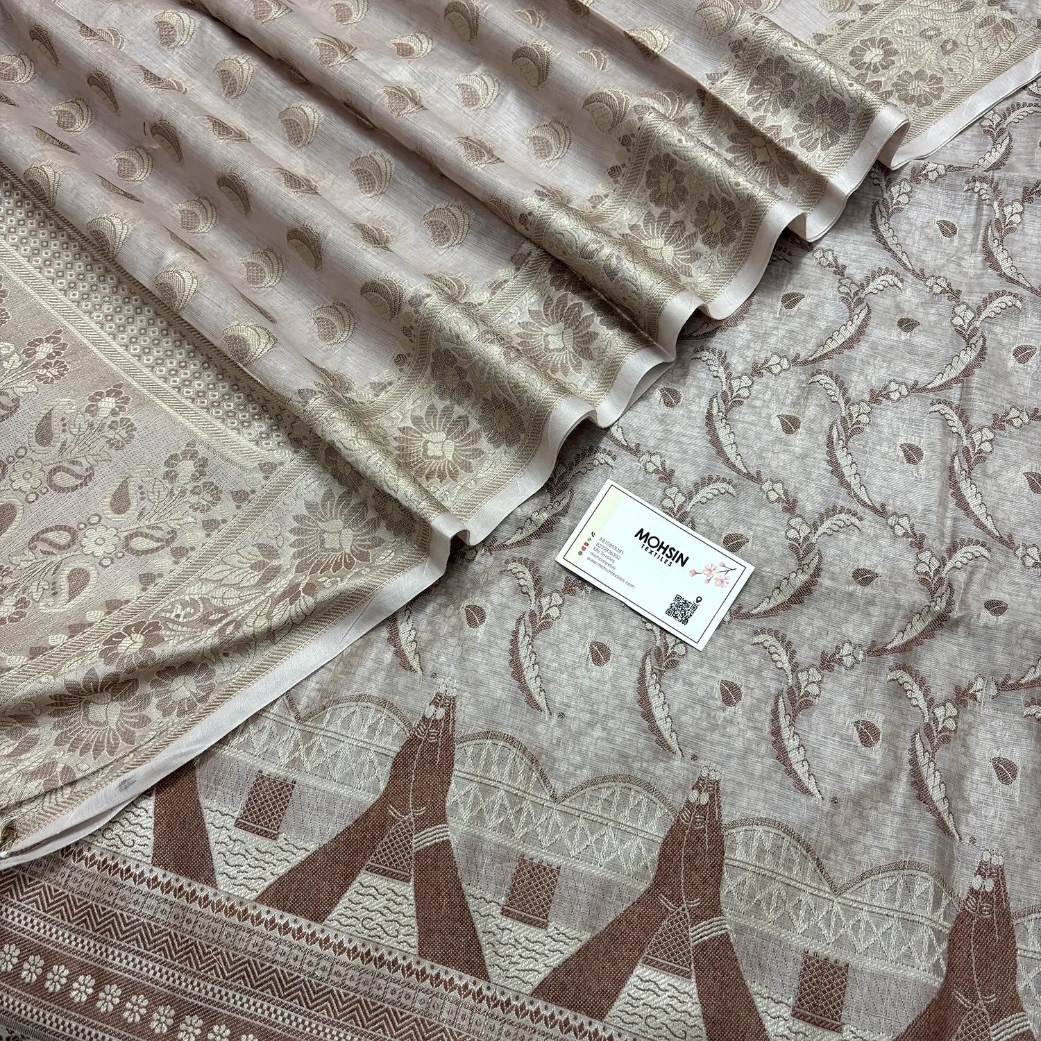 Beige Namo Ghat Cotton Silk Banarasi Suit