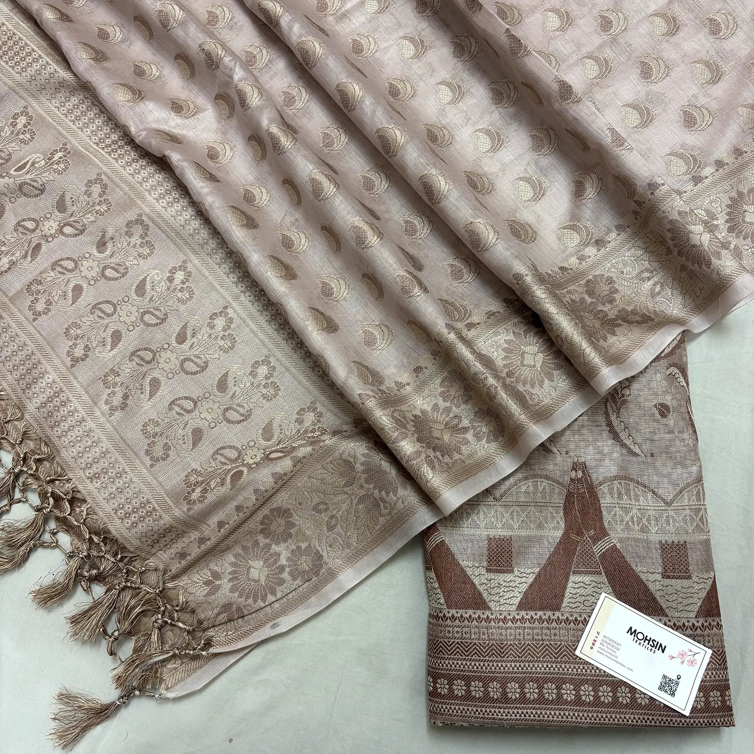 Beige Namo Ghat Cotton Silk Banarasi Suit