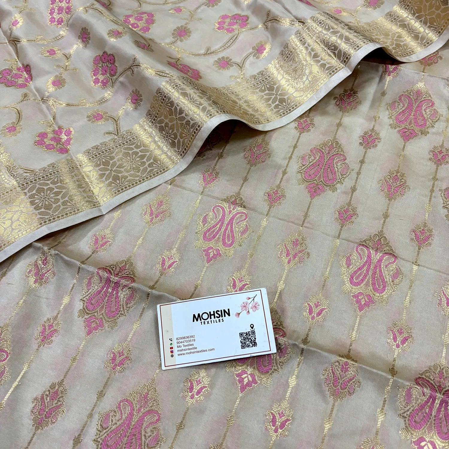 Beige Pink Meena Katan Silk Banarasi Suit