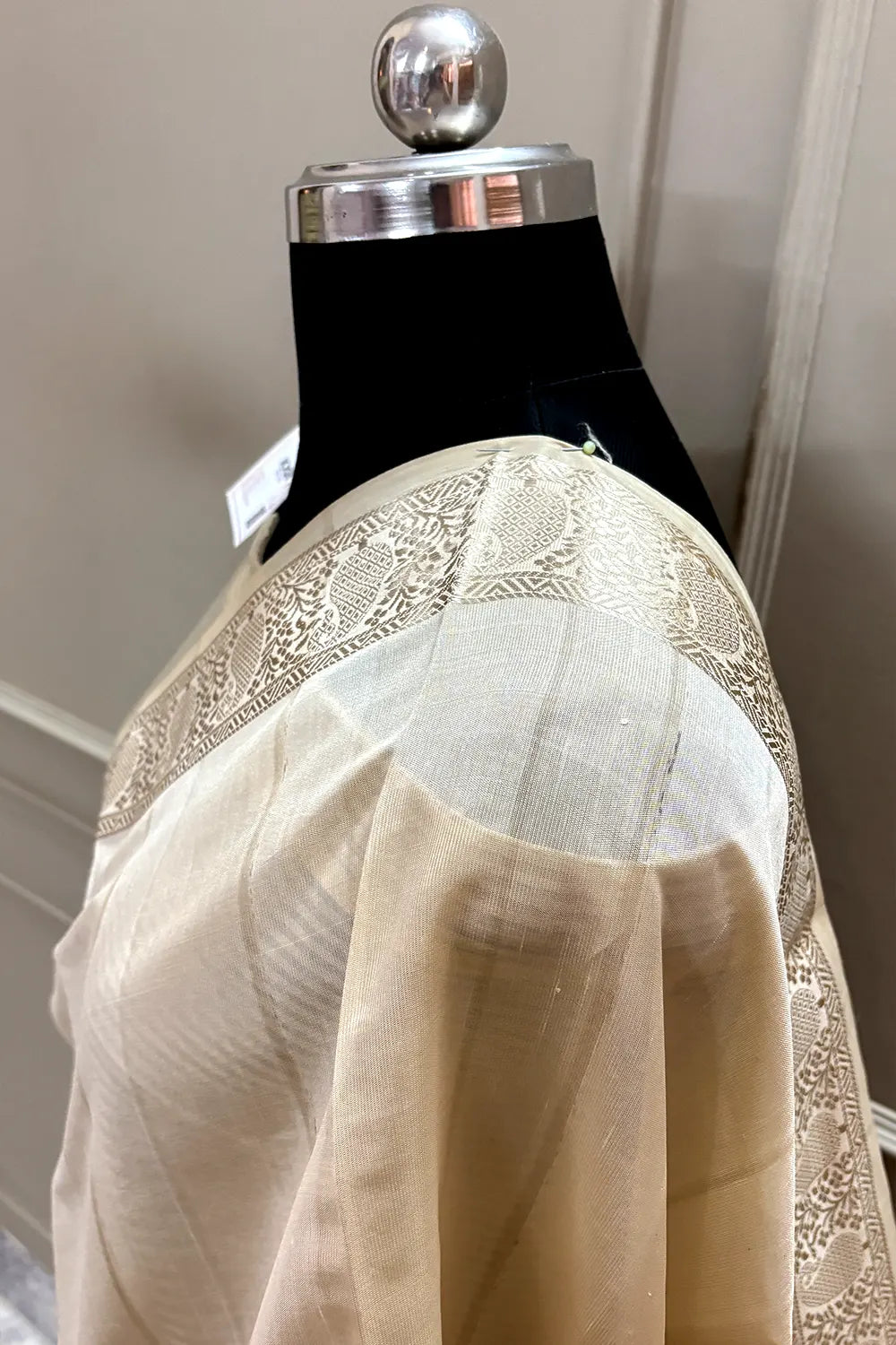 Beige Plain Banarasi Silk Saree