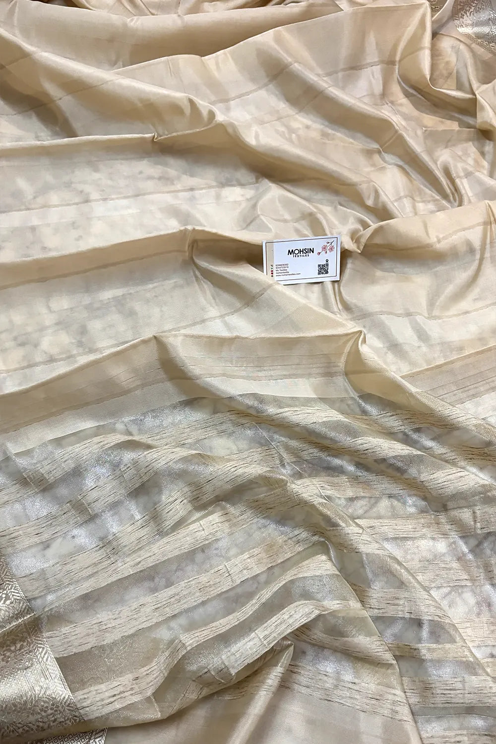 Beige Plain Banarasi Silk Saree