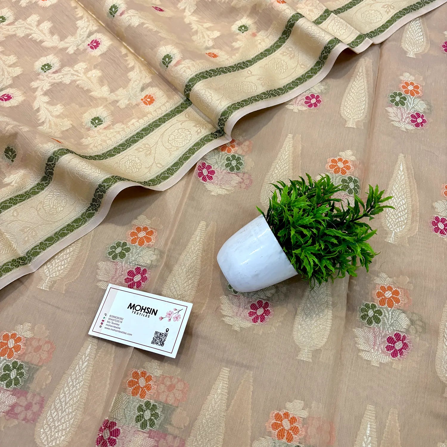 Beige Resham Banarasi Silk Suit