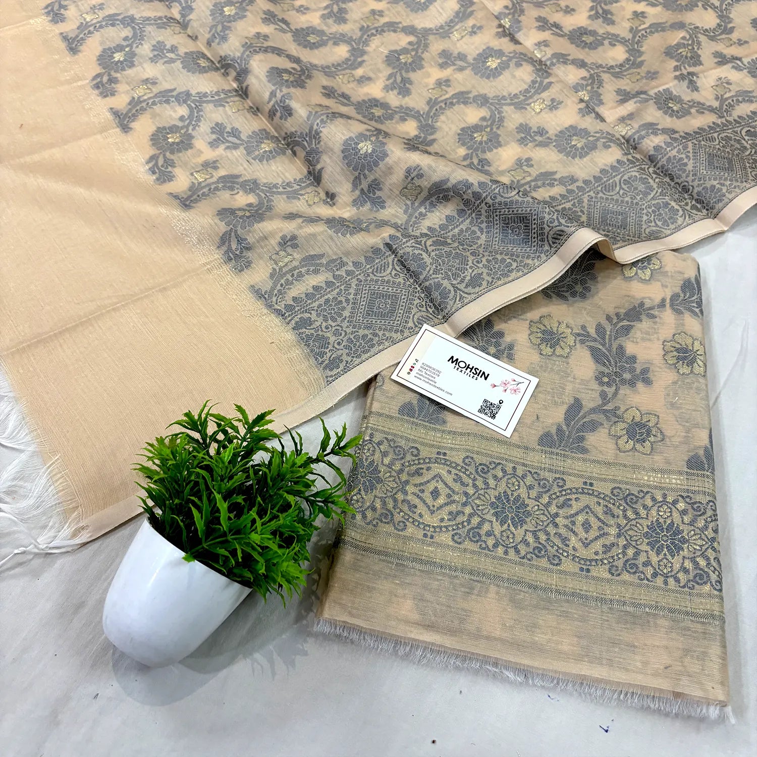 Beige Resham Banarasi Silk Suit