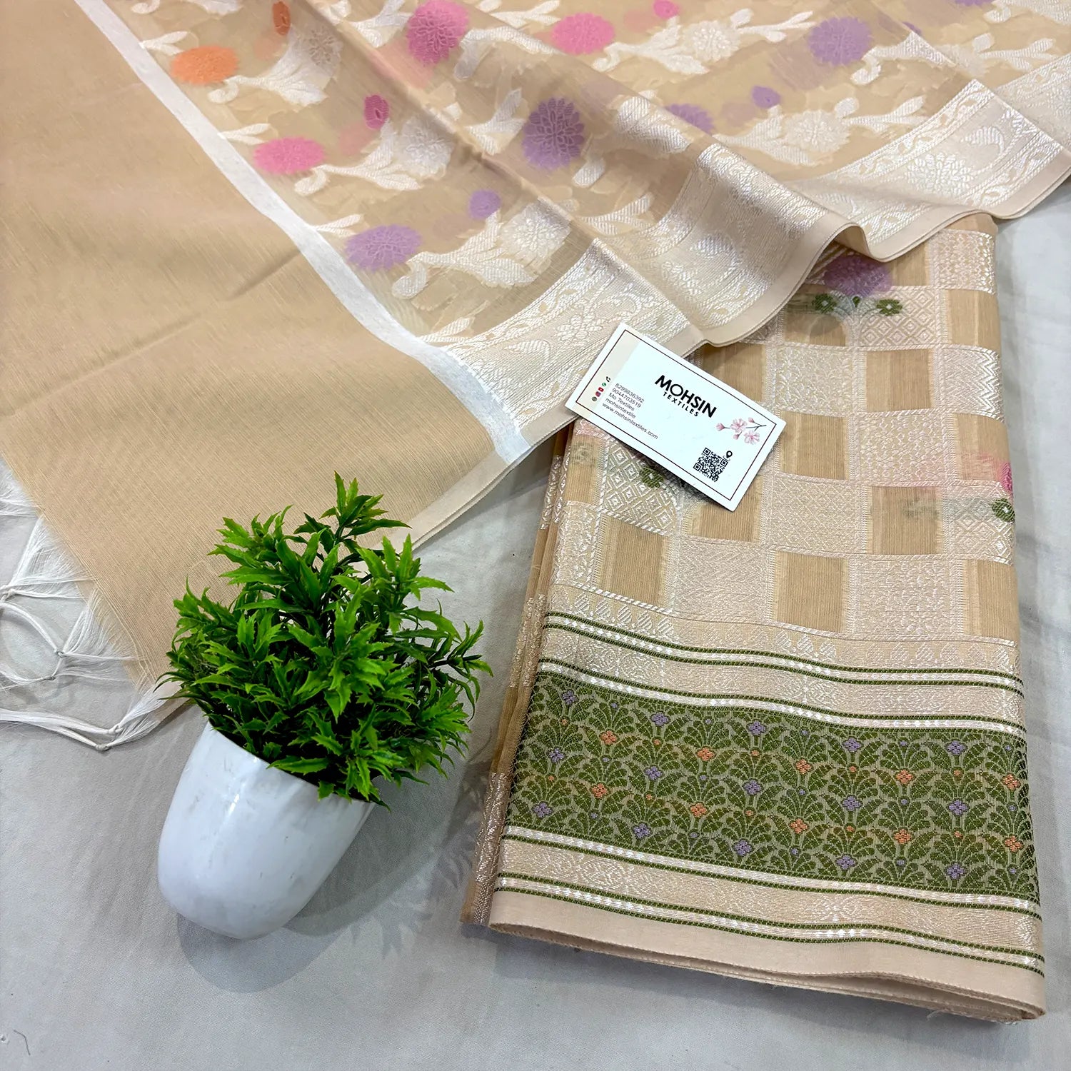 Beige Resham Banarasi Silk Suit