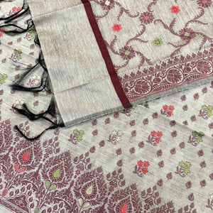 Beige Resham Banarasi Silk Suit