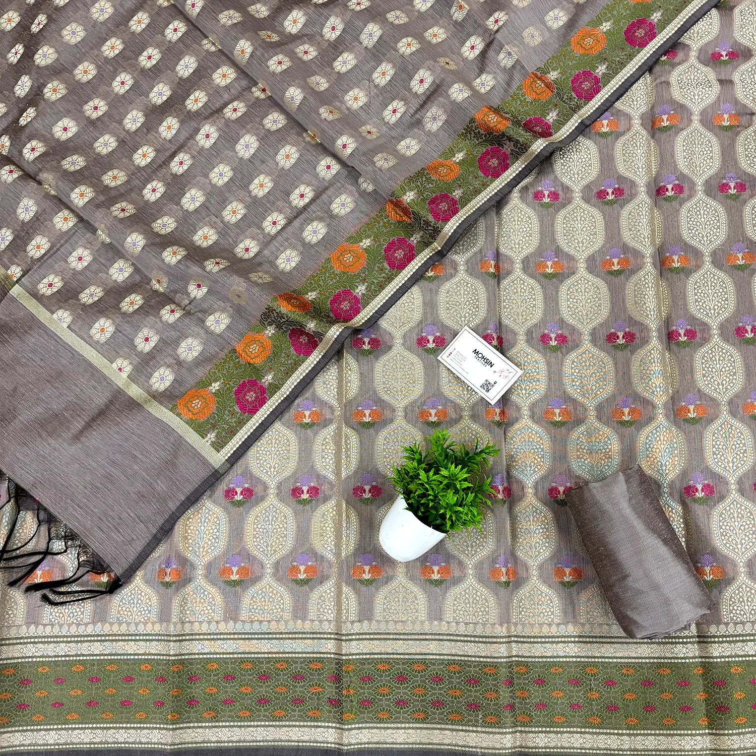 Beige Resham Banarasi Silk Suit