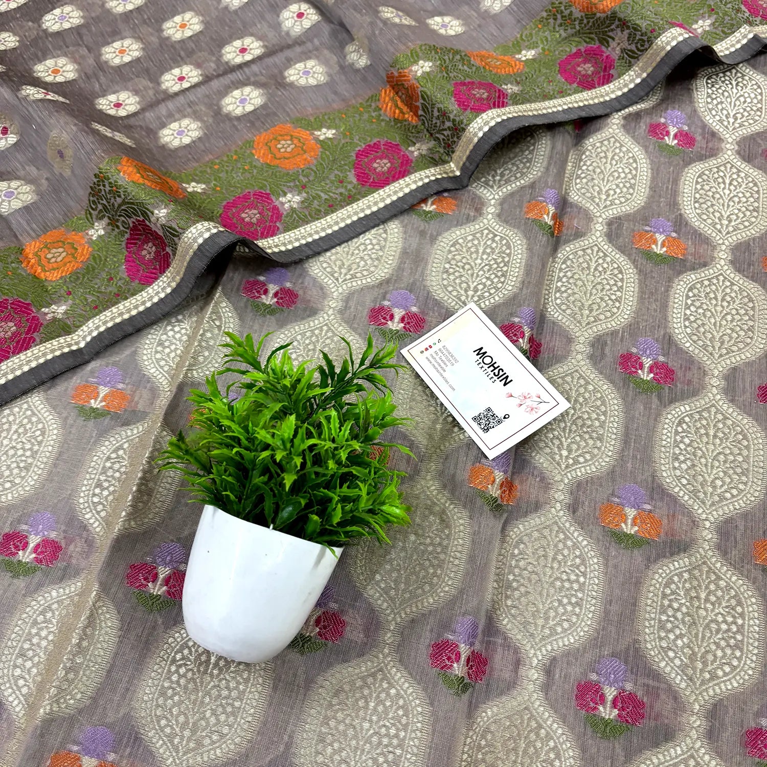 Beige Resham Banarasi Silk Suit