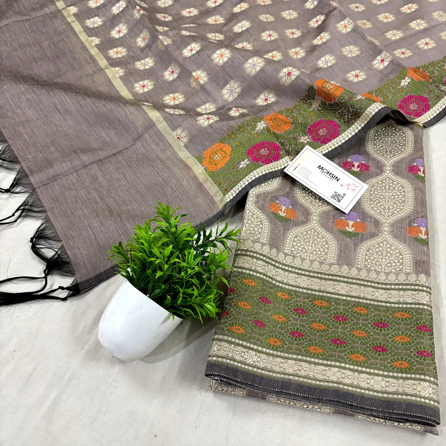 Beige Resham Banarasi Silk Suit