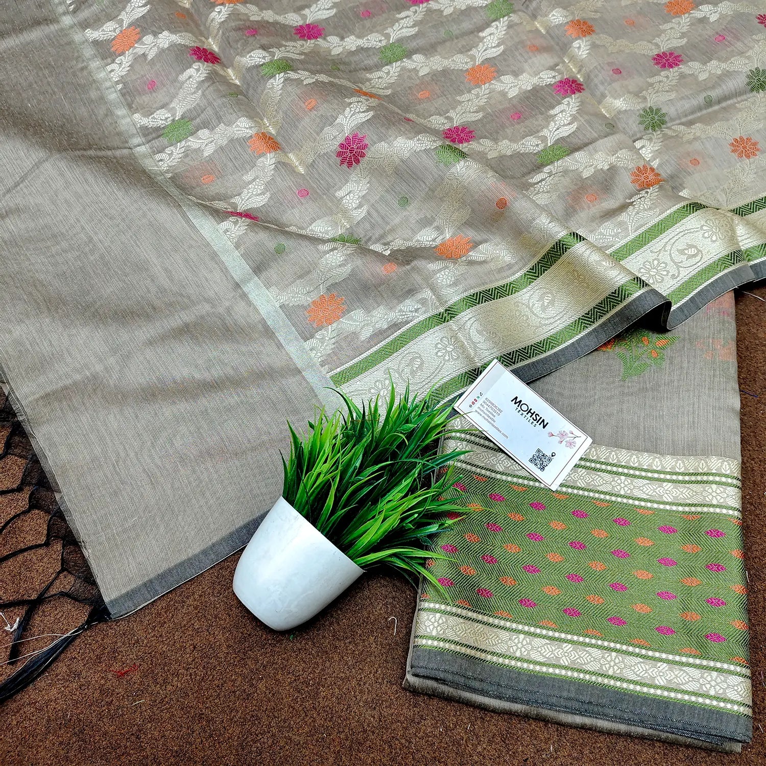 Beige Resham Banarasi Silk Suit