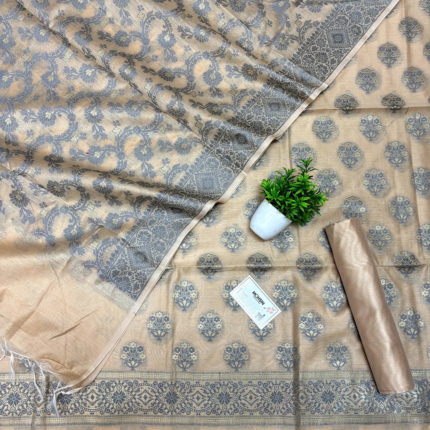 Beige Resham Banarasi Silk Suit