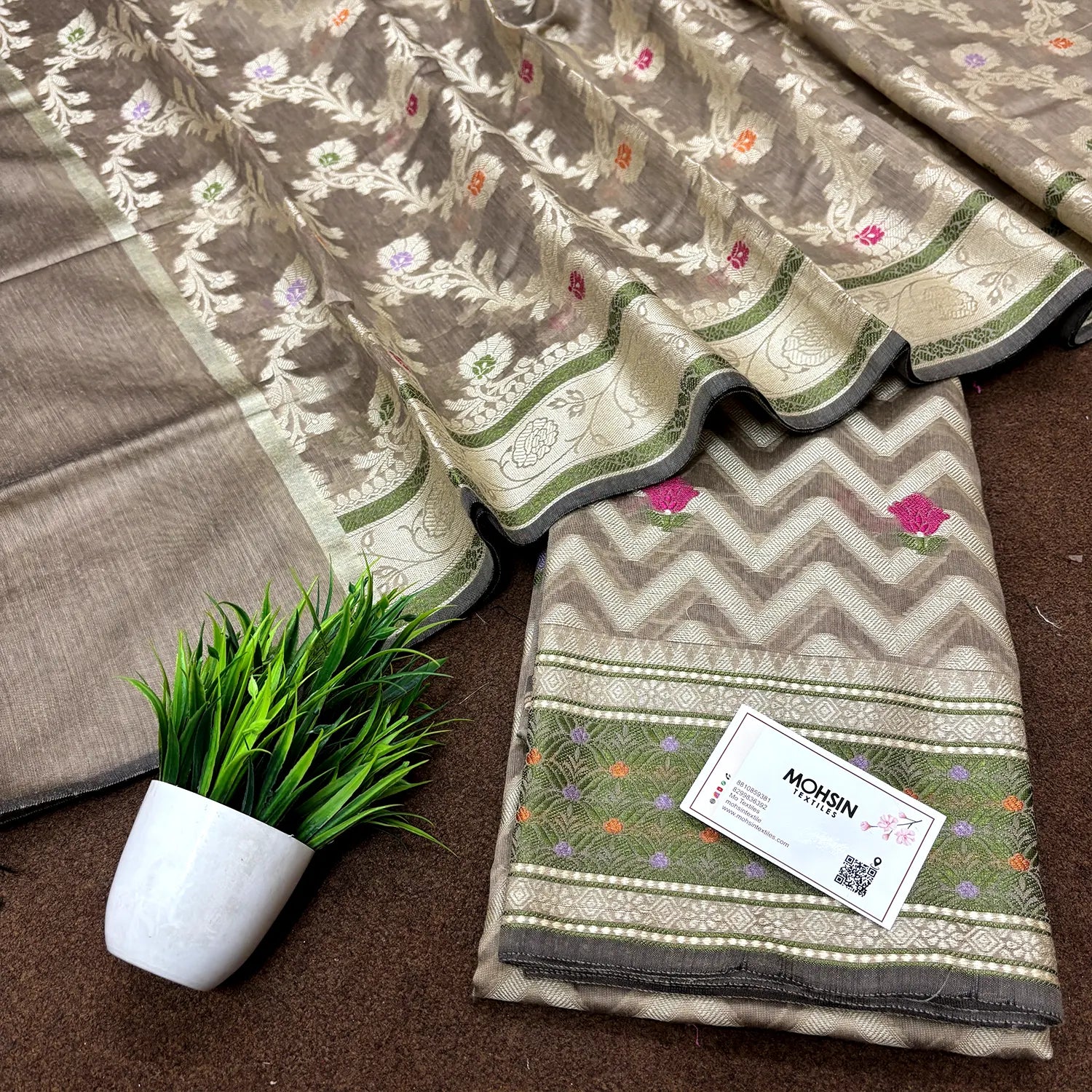 Beige Resham Banarasi Silk Suit