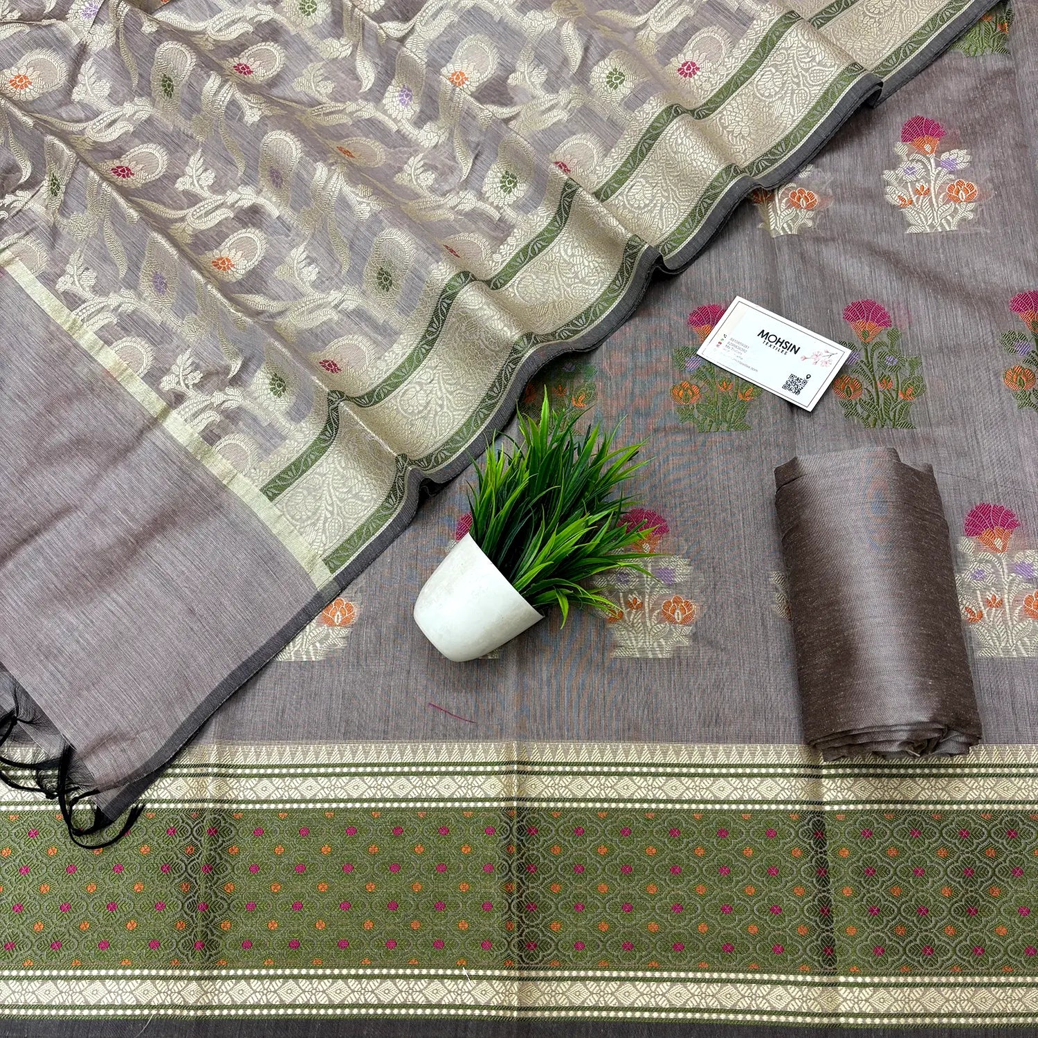 Beige Resham Banarasi Silk Suit