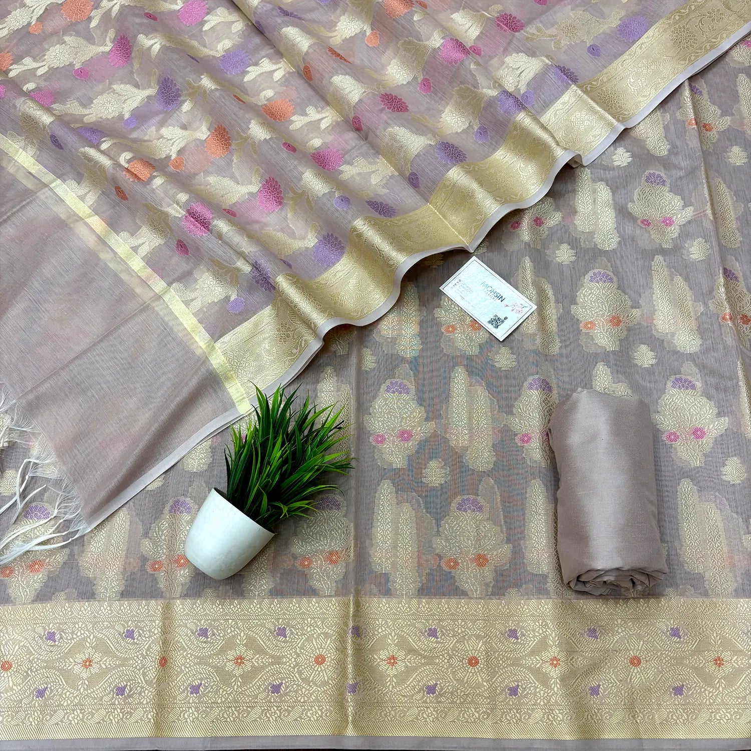 Beige Resham Banarasi Silk Suit