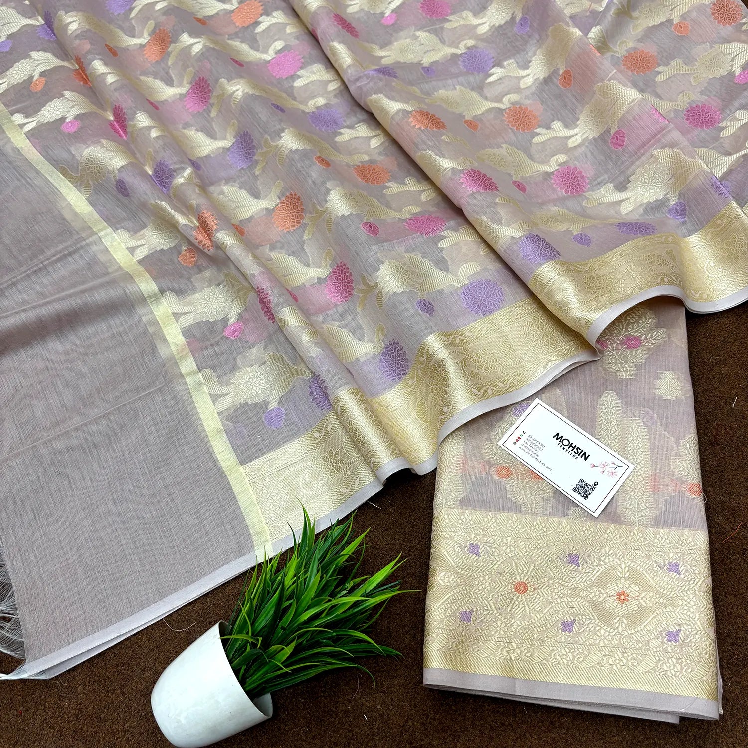 Beige Resham Banarasi Silk Suit