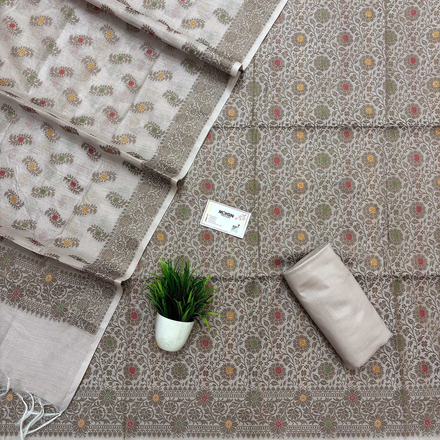 Beige Resham Banarasi Silk Suit