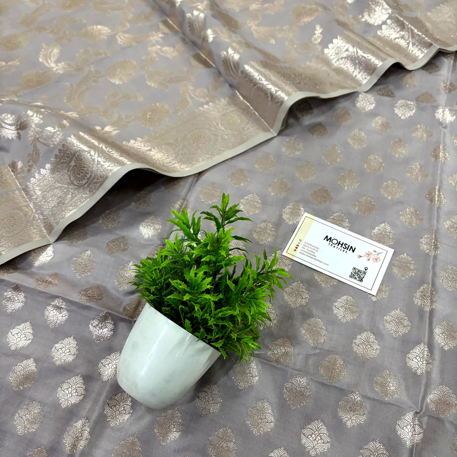 Beige Singhasan Buti Satin Silk Banarasi Suit