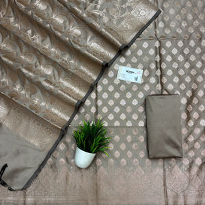 Beige Singhasan Buti Semi Katan Silk Banarasi Suit