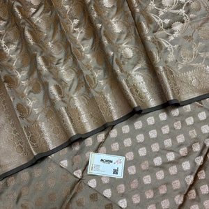 Beige Singhasan Buti Semi Katan Silk Banarasi Suit