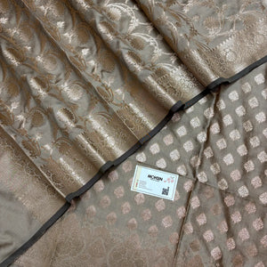 Beige Singhasan Buti Semi Katan Silk Banarasi Suit