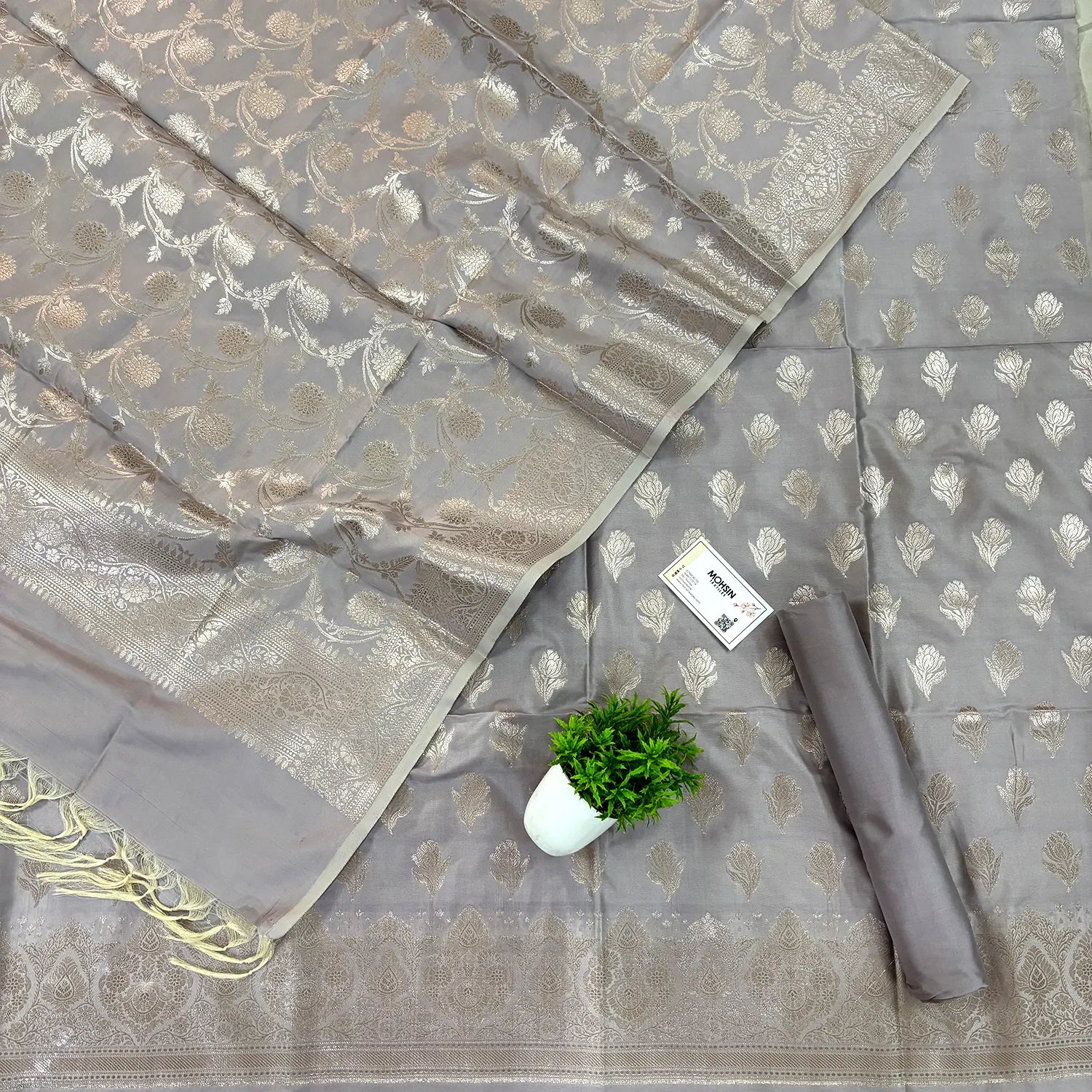 Beige Singhasan Vilas Satin Silk Banarasi Suit