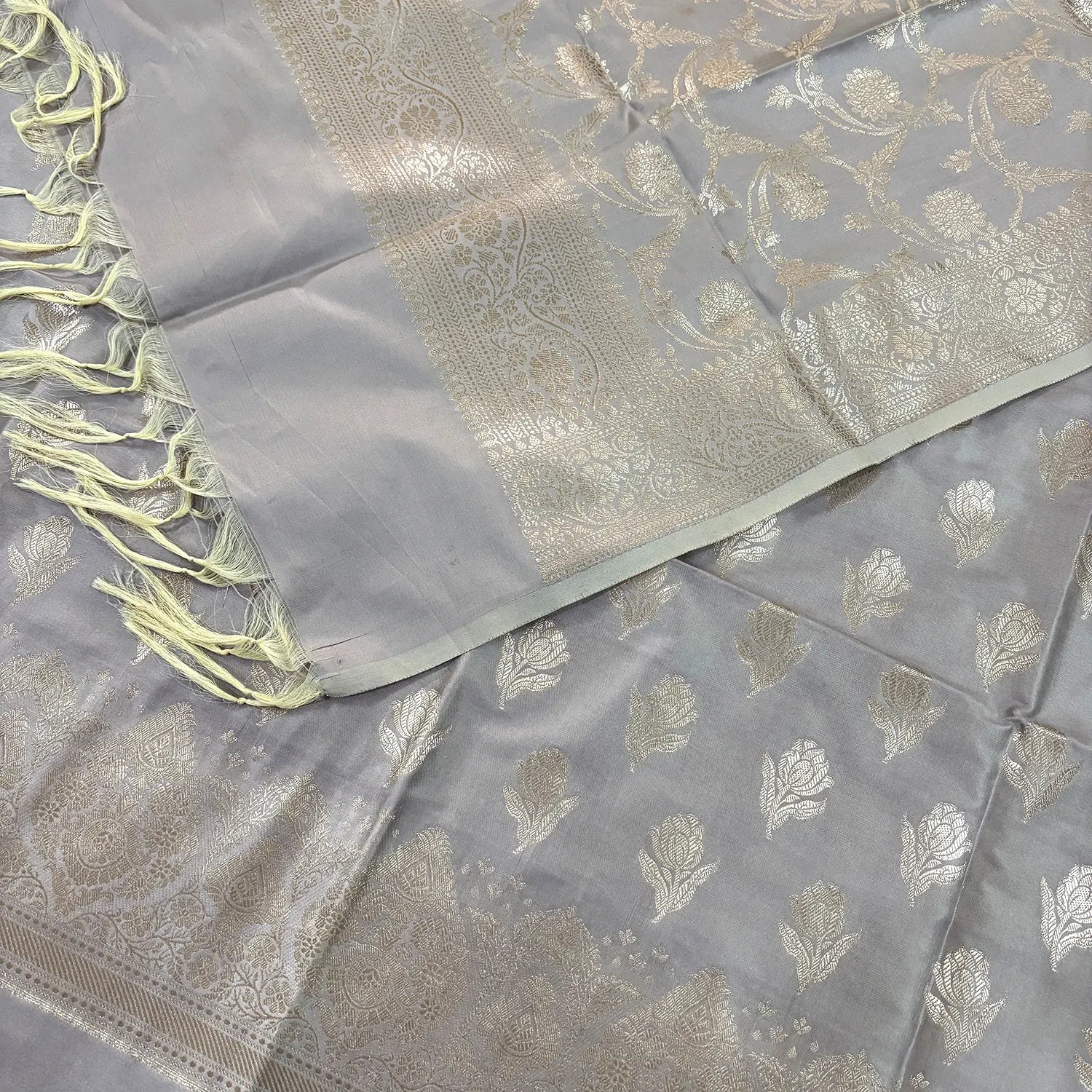 Beige Singhasan Vilas Satin Silk Banarasi Suit