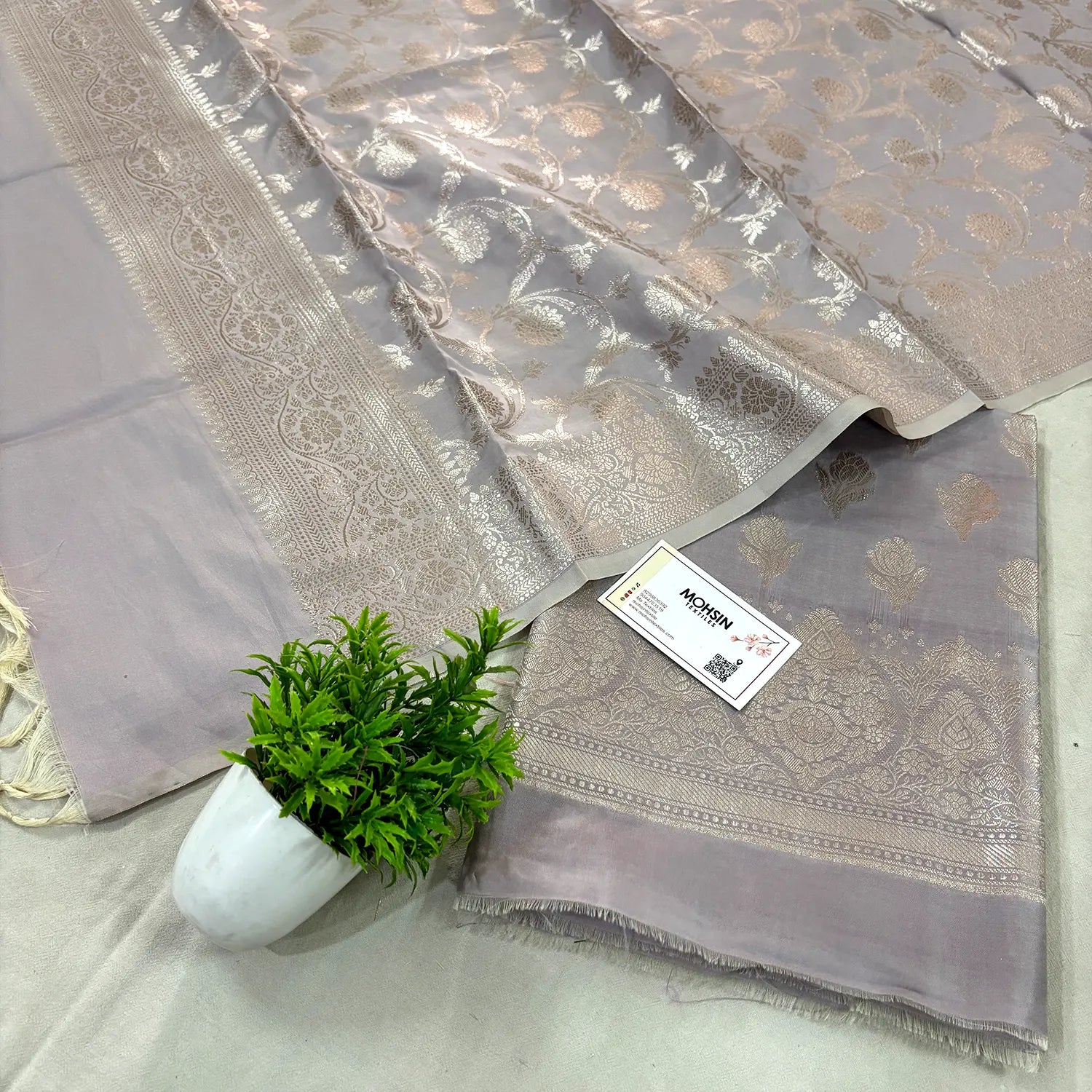 Beige Singhasan Vilas Satin Silk Banarasi Suit