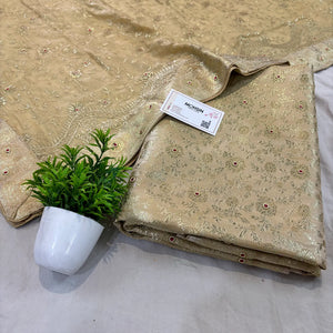 Beige Stone Work Kimkhab Silk Banarasi Gharara 