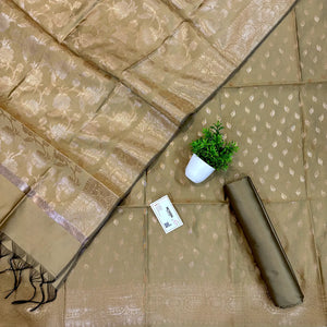 Beige Sunehri Pankh Satin Silk Banarasi Suit