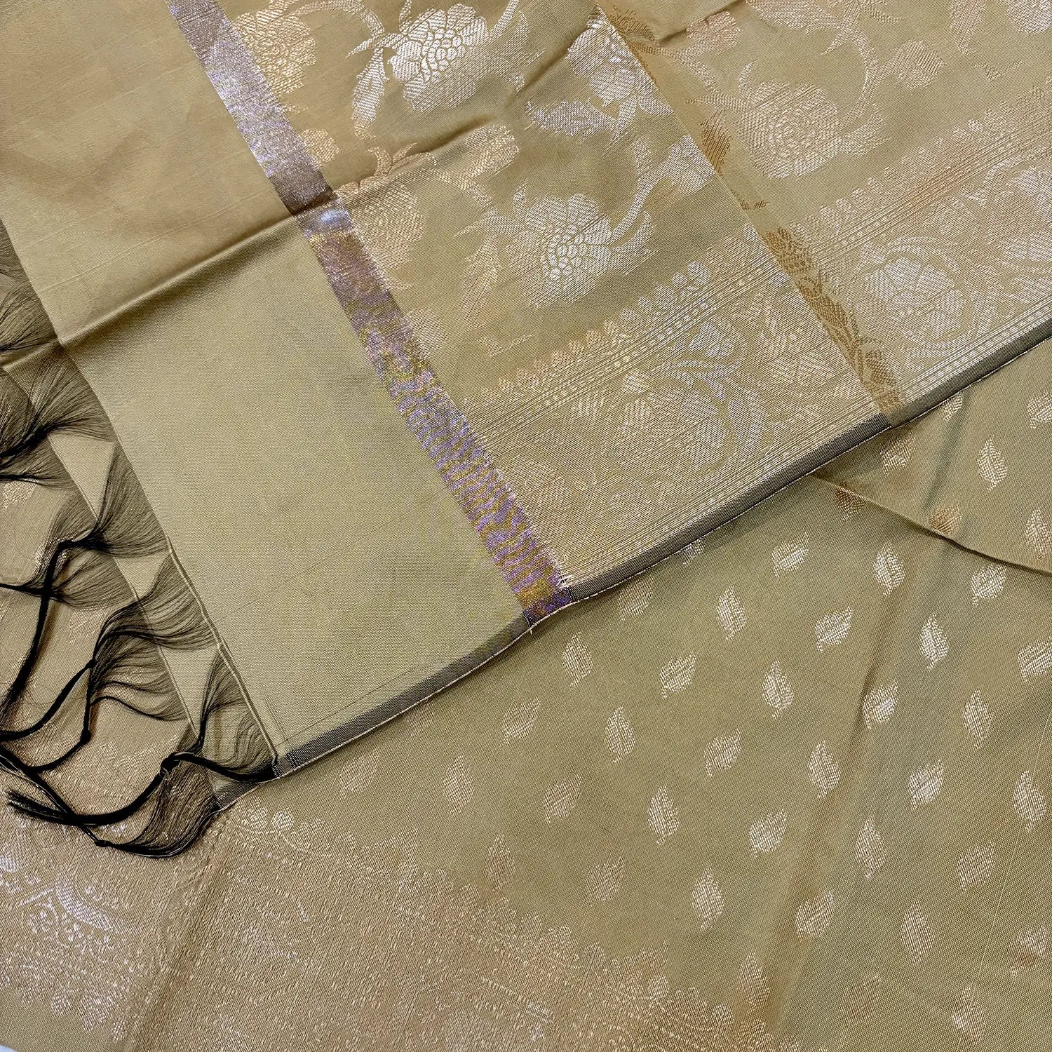 Beige Sunehri Pankh Satin Silk Banarasi Suit