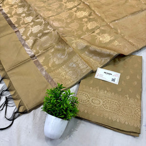 Beige Sunehri Pankh Satin Silk Banarasi Suit