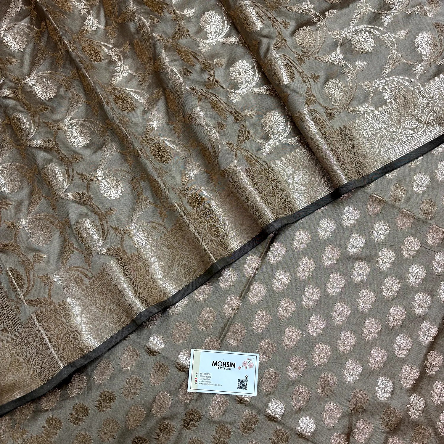 Beige Sunflower Semi Katan Silk Banarasi Suit