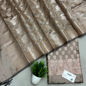 Beige Sunflower Semi Katan Silk Banarasi Suit