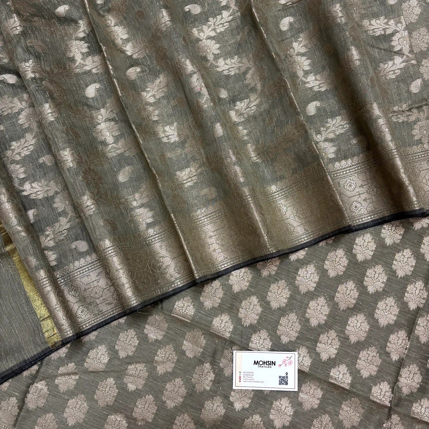 Beige Tri Phool Linen Silk Banarasi Suit