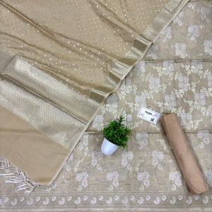 Beige Zari Katan Silk Banarasi Suit