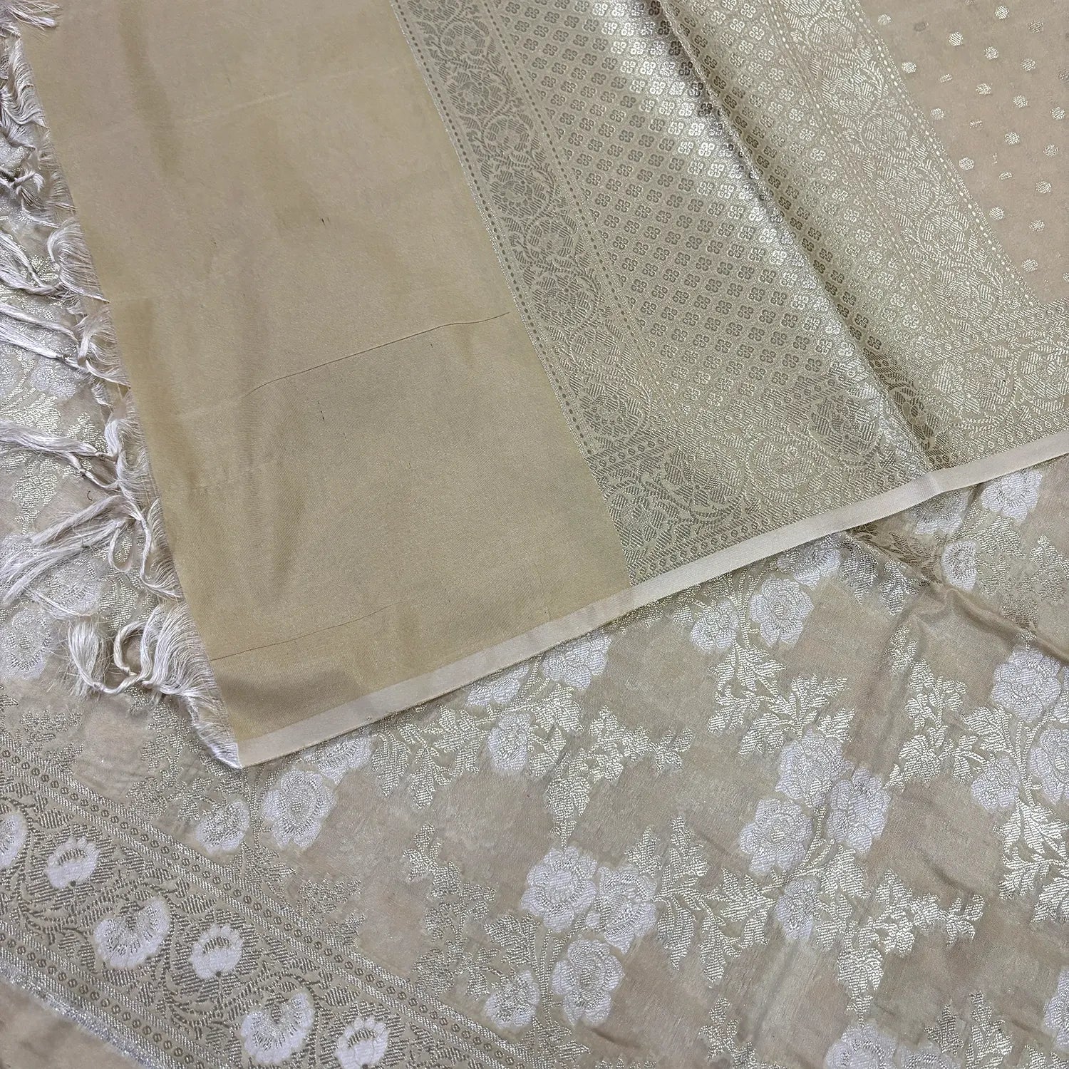 Beige Zari Katan Silk Banarasi Suit