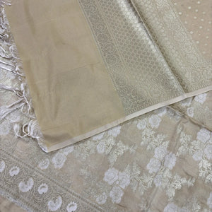 Beige Zari Katan Silk Banarasi Suit