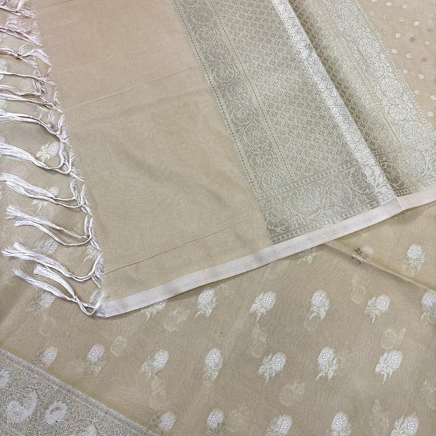 Beige Zari Katan Silk Banarasi Suit