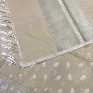 Beige Zari Katan Silk Banarasi Suit