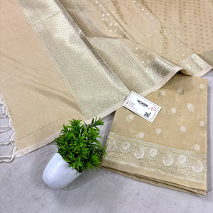 Beige Zari Katan Silk Banarasi Suit