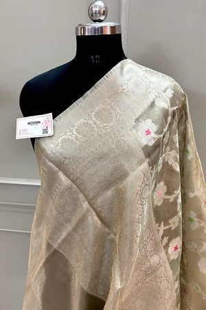Beige Zari Tissue Silk Banarasi Saree