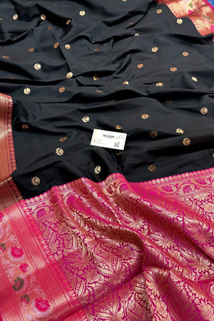 Black and Pink Buti Banarasi Silk Saree