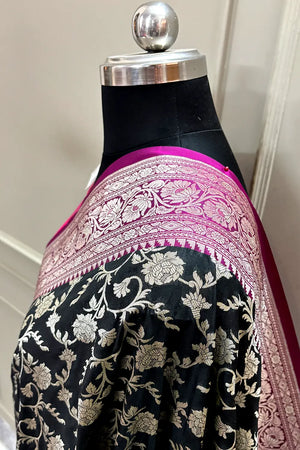 Black and Pink Gulabi Jaal Katan Silk Banarasi Saree