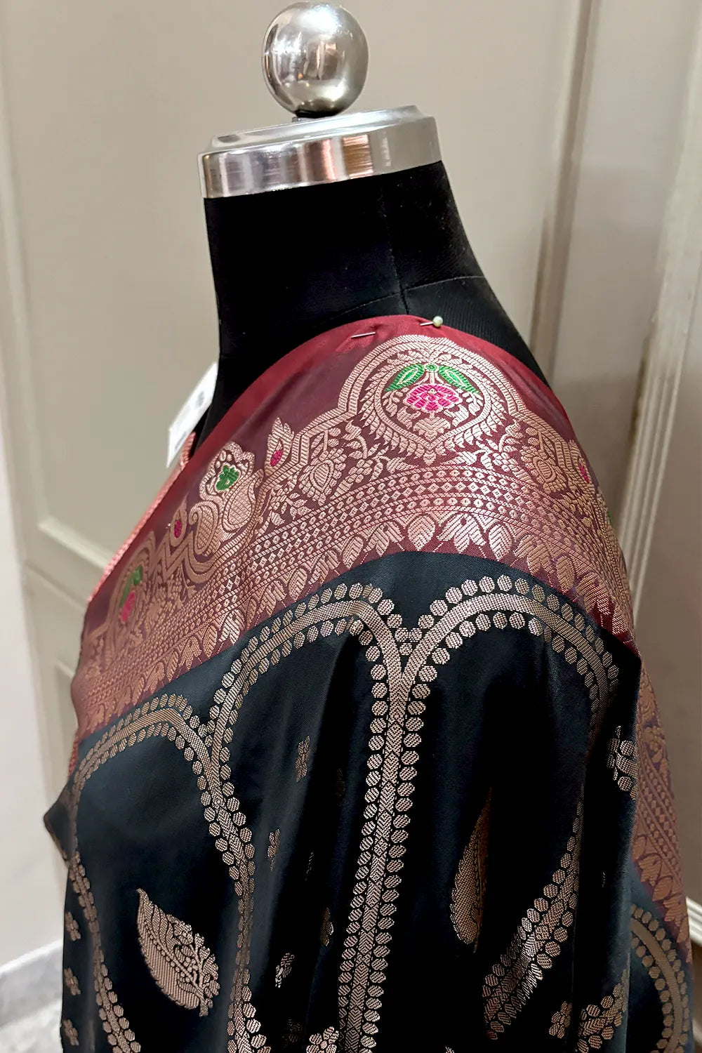 Black and Red Zari Banarasi Silk Saree