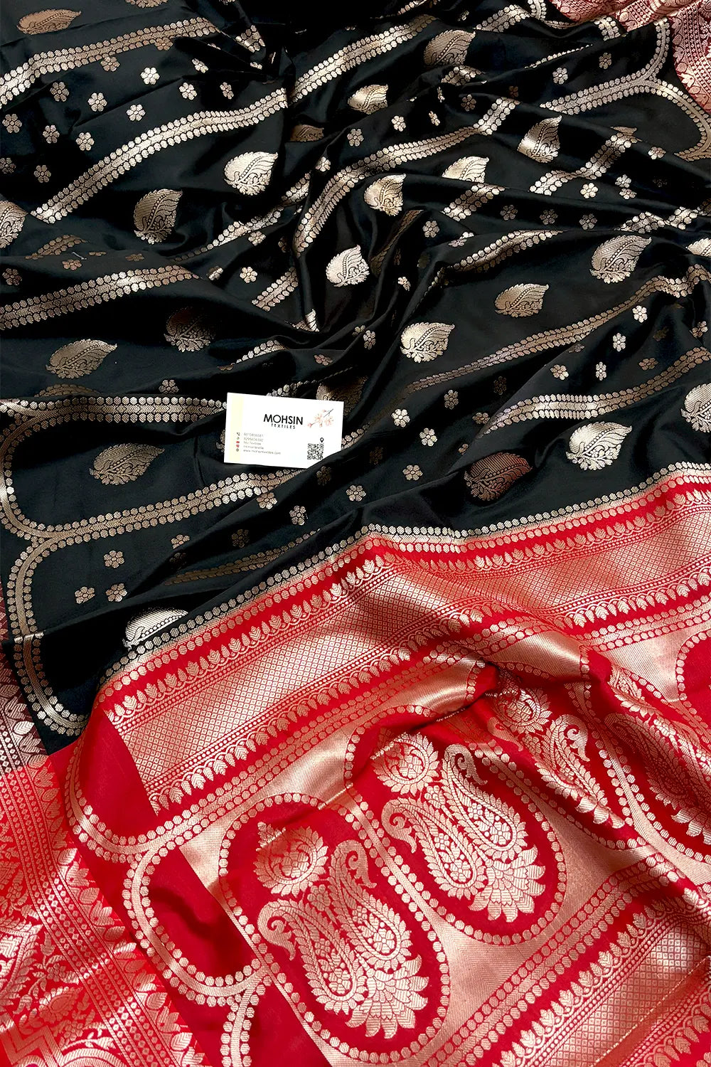 Black and Red Zari Banarasi Silk Saree