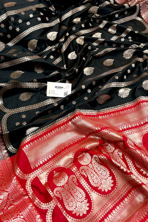 Black and Red Zari Banarasi Silk Saree
