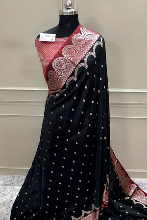 Black and Red Zari Banarasi Silk Saree