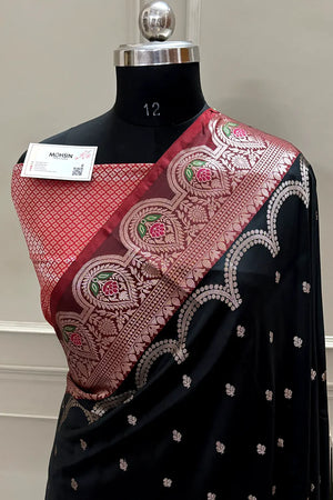 Black and Red Zari Banarasi Silk Saree