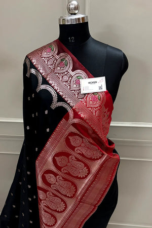 Black and Red Zari Banarasi Silk Saree